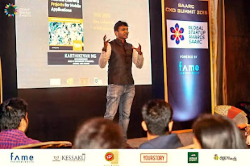 Karthikeyan NG at the launch of one of his machine learning books, at the SAARC CXO Summit.
